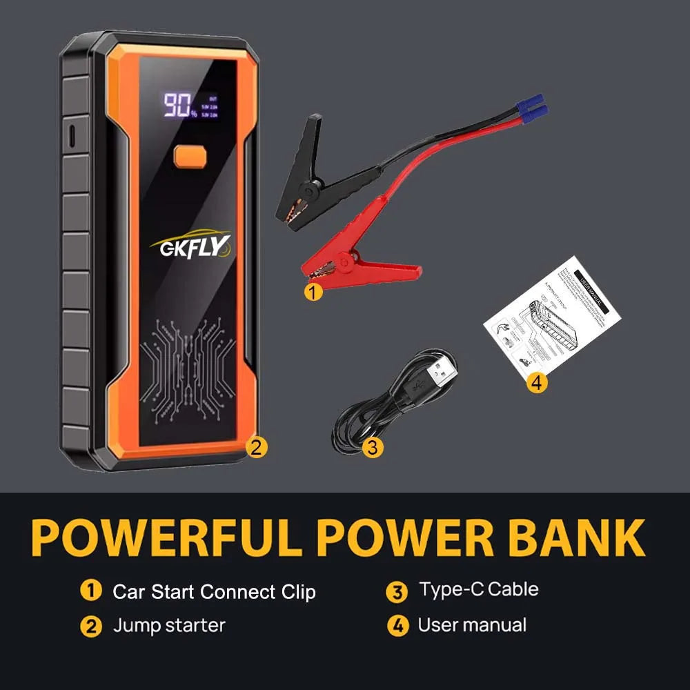 GKFLY 4000A Démarreur Batterie Portable - Booster Urgence 16000mAh