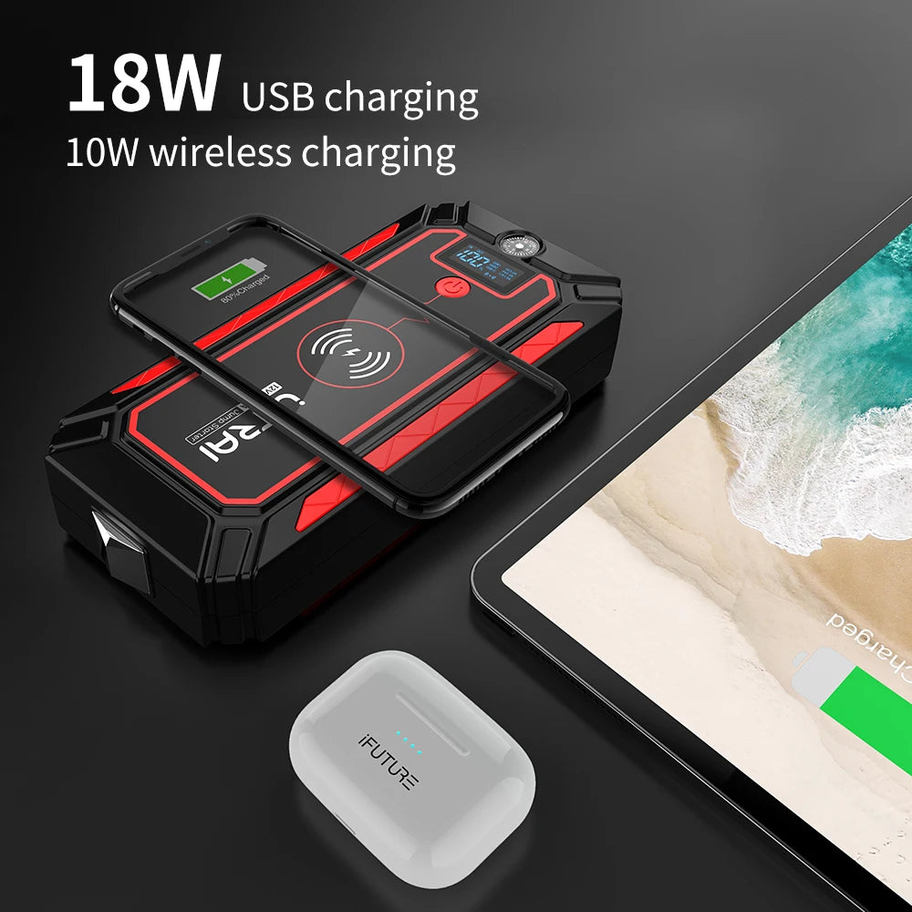 UTRAI 2500A Démarreur Batterie Portable - Charge Sans Fil 10W + Marteau Sécurité