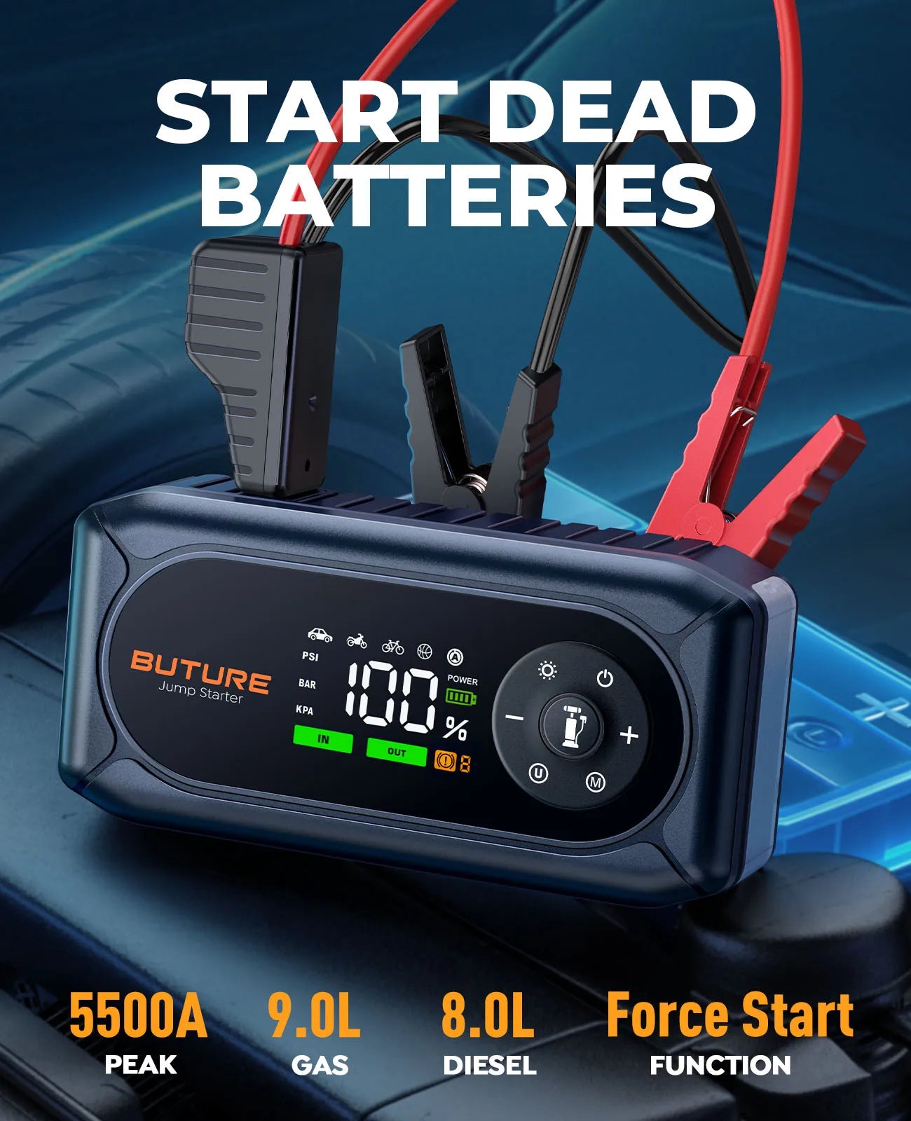 BUTURE 5500A Power Bank BC02 Car Jump Starter Portable 150PSI Air Pump Car Battery Emergency Boosters Car Starter