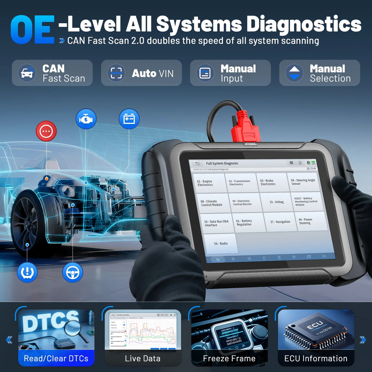 XTOOL D8S Scanner Diagnostic Auto OBD2 Bidirectionnel - Codage ECU 42+ Resets