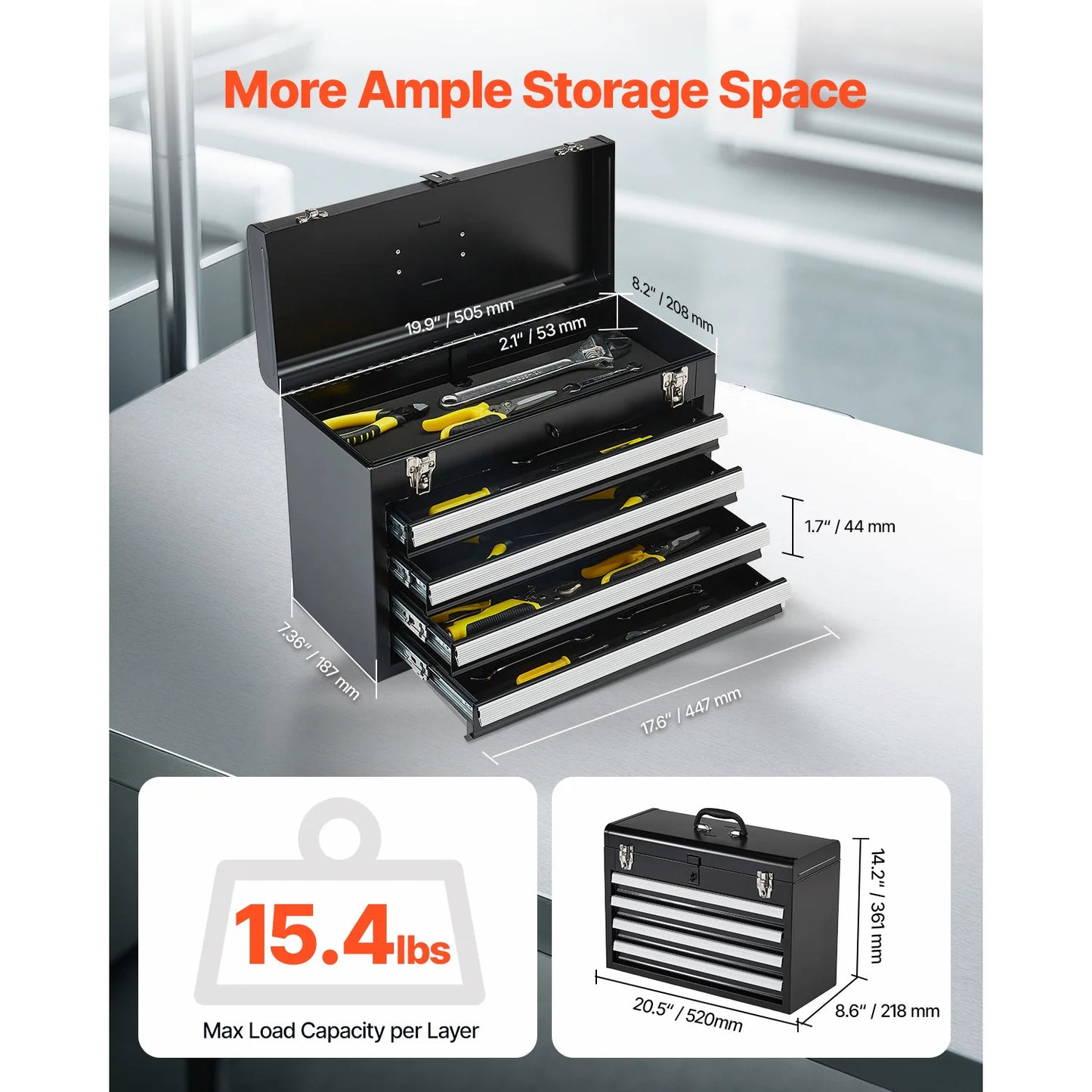 SucceBuy Boîte à Outils Métal 20.5" - 4 Tiroirs Verrouillables Portable