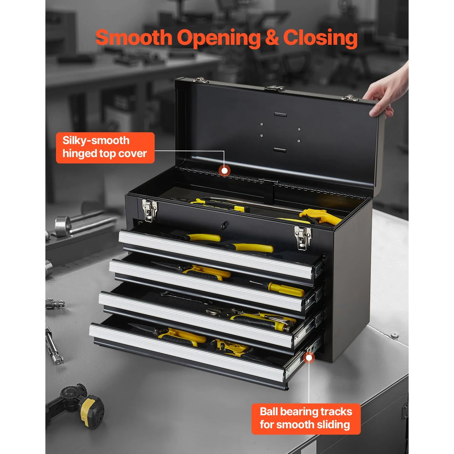 SucceBuy Boîte à Outils Métal 20.5" - 4 Tiroirs Verrouillables Portable