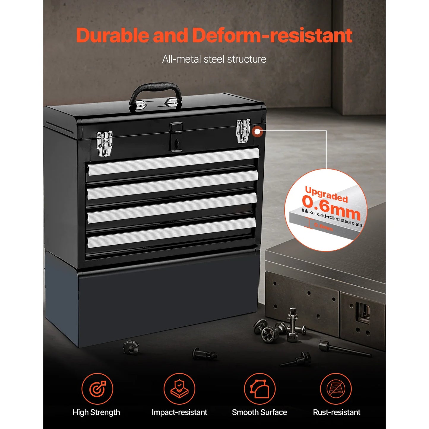 SucceBuy Boîte à Outils Métal 20.5" - 4 Tiroirs Verrouillables Portable