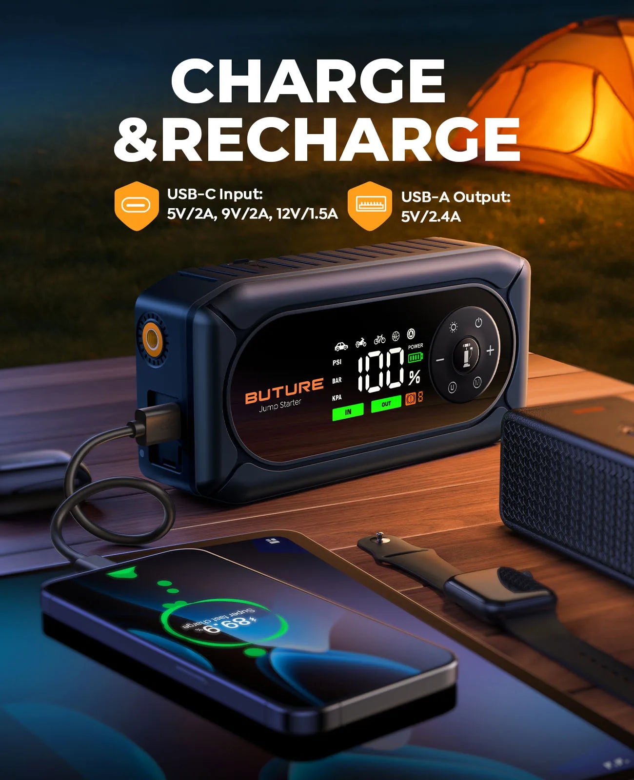 BUTURE 5500A Power Bank BC02 Car Jump Starter Portable 150PSI Air Pump Car Battery Emergency Boosters Car Starter