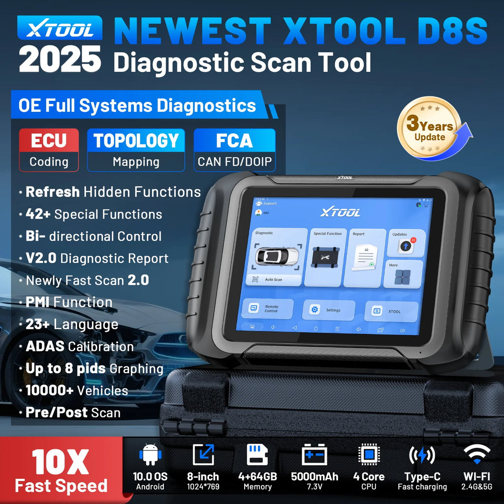 XTOOL D8S Scanner Diagnostic Auto OBD2 Bidirectionnel - Codage ECU 42+ Resets