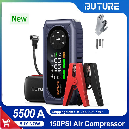 BUTURE 5500A Power Bank BC02 Car Jump Starter Portable 150PSI Air Pump Car Battery Emergency Boosters Car Starter