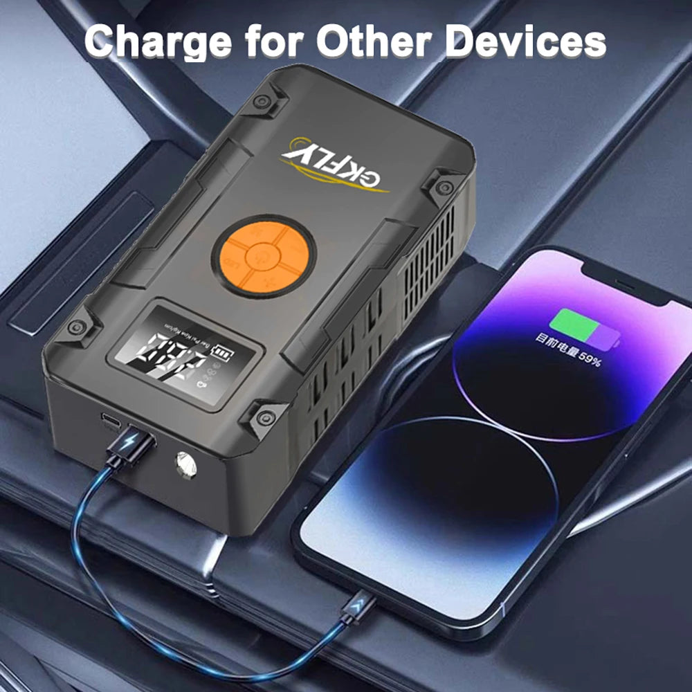 4-en-1 Démarreur Batterie 4000A + Compresseur 150PSI + Power Bank + Gonfleur