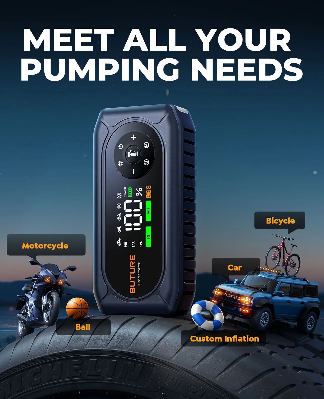 BUTURE 5500A Power Bank BC02 Car Jump Starter Portable 150PSI Air Pump Car Battery Emergency Boosters Car Starter