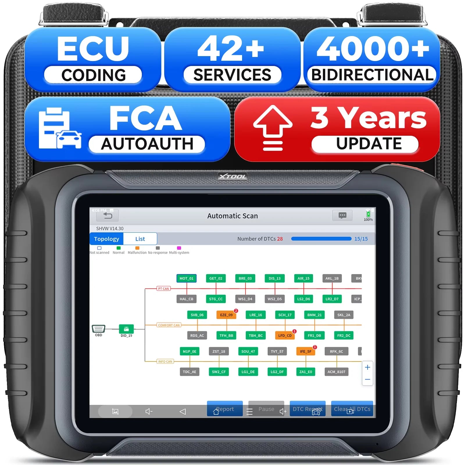 XTOOL D8S Scanner Diagnostic Auto OBD2 Bidirectionnel - Codage ECU 42+ Resets