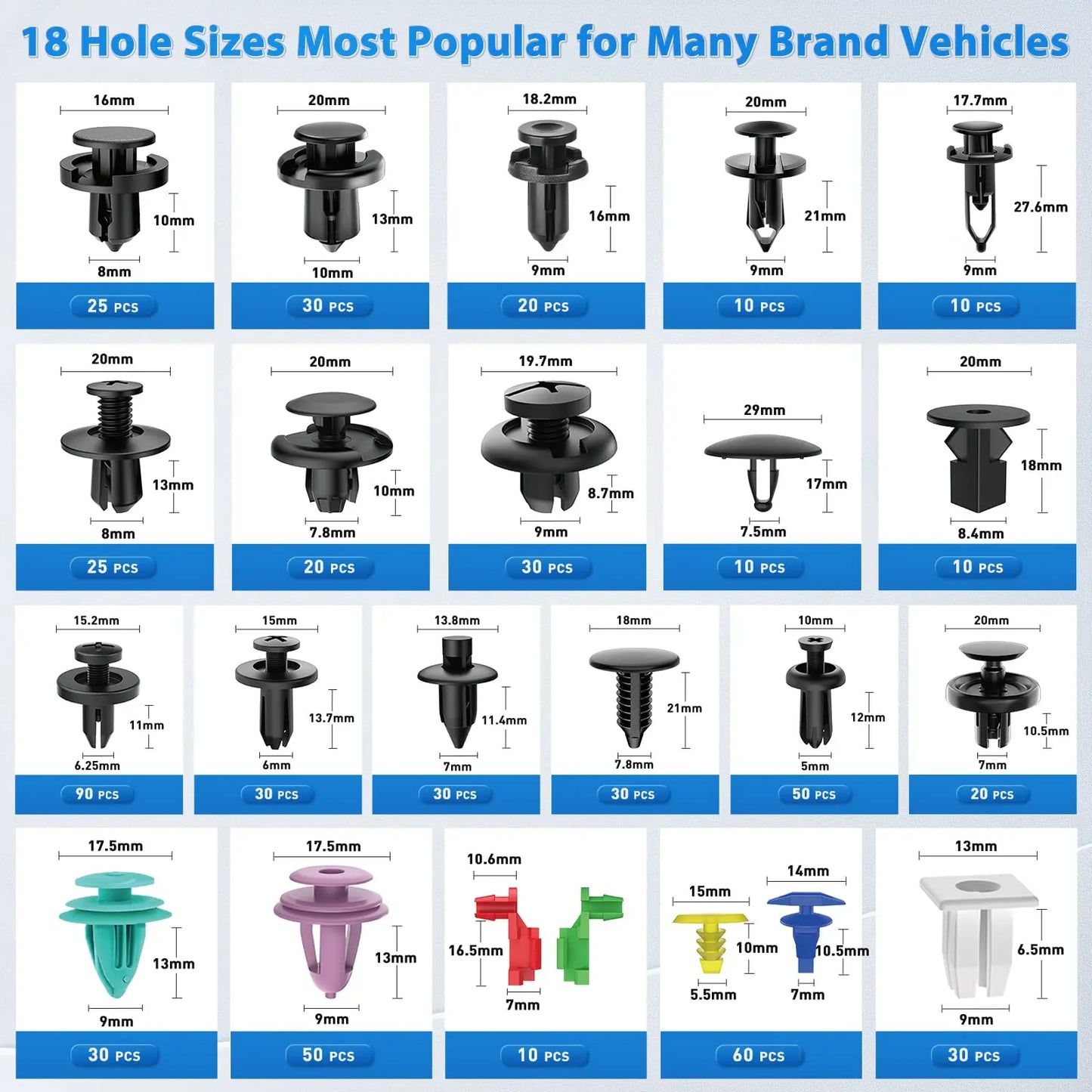 725 Clips Pare-chocs Auto - Kit Fixations Plastique Universel Toyota GM Ford Honda