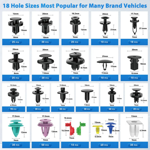 725 Clips Pare-chocs Auto - Kit Fixations Plastique Universel Toyota GM Ford Honda